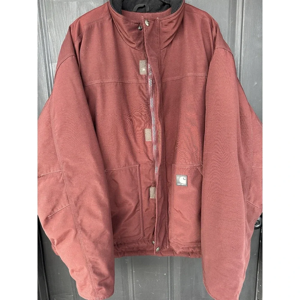 Carhartt J174 RDW Nylon Insulated Jacket Zip Snap Workwear Maroon Mens XL‎